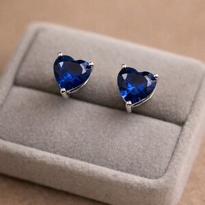 Blue Sapphire Spinel CZ Heart 925 Sterling Silver ~5-6 mm 1.56 TW NWT #466